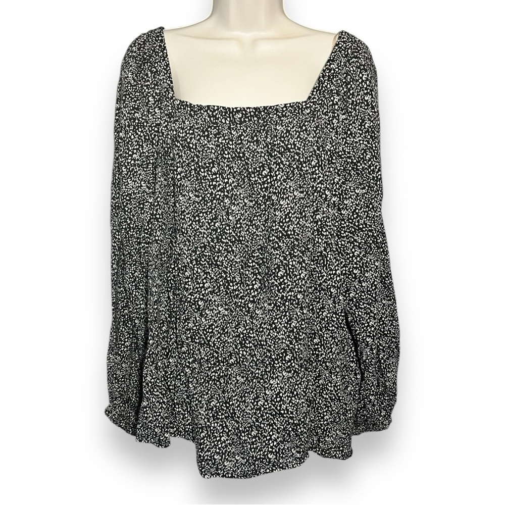 Old Navy Women's Square Neck Peasant Blouse Black White Size XXL
